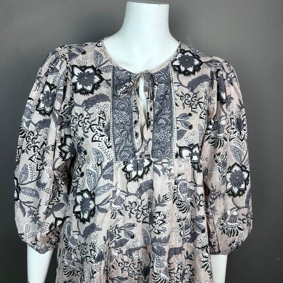 Marea dress small block print babydoll India cotton gauzy boho Kantha - Picture 5 of 8